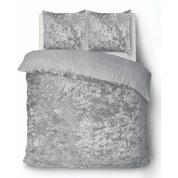 iSleep Dekbedovertrek Crushed Velvet - Licht Grijs - 1-Persoons 140x200/220 cm