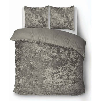 iSleep Dekbedovertrek Crushed Velvet - Zand - 1-Persoons 140x200/220 cm