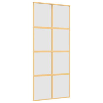 vidaXL Schuifdeur 90x205 cm mat ESG-glas en aluminium goudkleurig