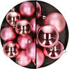 18x stuks kunststof kerstballen roze 6 en 8 cm - Kerstbal
