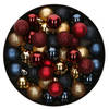 42x Stuks kunststof kerstballen mix donkerrood/goud/donkerblauw 3 cm - Kerstbal