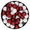 Kleine kunststof kerstversiering 40x stuks set en 3 cm kerstballen in het wit en donkerrood - Kerstbal