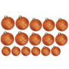 Kerstversiering set glitter kerstballen oranje 6 - 8 -10 cm - pakket van 50x stuks - Kerstbal