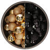 74x stuks kunststof kerstballen mix zwart en goud 6 cm - Kerstbal
