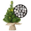 Mini kerstboom/kunstboom met verlichting 45 cm en inclusief kerstballen zilver - Kunstkerstboom