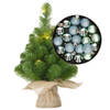 Mini kerstboom/kunstboom met verlichting 45 cm en inclusief kerstballen mintgroen - Kunstkerstboom