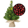 Mini kerstboom/kunstboom met verlichting 45 cm en inclusief kerstballen donkerrood - Kunstkerstboom