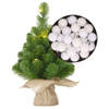 Mini kerstboom/kunstboom met verlichting 45 cm en inclusief kerstballen wit - Kunstkerstboom