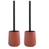 MSV Toiletborstel in houder/wc - 2x - borstel Malmo - keramiek/rvs - terracotta - 39 x 10 cm - Toiletborstels