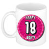 Bellatio Decorations Verjaardag cadeau mok 18 jaar - roze - wiel - 300 ml - keramiek - feest mokken