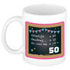 Bellatio Decorations Verjaardag cadeau mok 50 jaar - roze - 300 ml - Sarah/Abraham - feest mokken