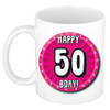 Bellatio Decorations Verjaardag cadeau mok 50 jaar - Sara - roze - wiel - 300 ml - keramiek - feest mokken