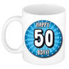 Bellatio Decorations Verjaardag cadeau mok 50 jaar - blauw - wiel - 300 ml - Sarah/Abraham - feest mokken
