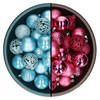 Decoris kerstballen - 74x st - fuchsia roze en ijsblauw - 6 cm - kunststof - Kerstbal