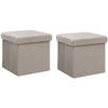 Atmosphera Poef/hocker/voetenbankje - 2x - opbergbox - fluweel beige - PO/MDF - 31 x 31 x 31 cm - Poefs