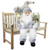 Kerstman beeld - H45 cm - wit - zittend - kerstpop - Kerstman pop