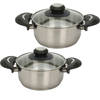 Excellent Houseware Kookpannen set - 2x - glazen deksel - RVS - 3.5 en 5.4 liter - Kookpannen