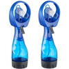 Cepewa Ventilator/Waterverstuiver voor in je hand - 2x - Verkoeling in zomer - 25 cm - Blauw - Handventilatoren