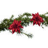 Cosy and Trendy kerst bloem op clip - 2x- rood -8 cm - glitters - Kersthangers