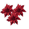 Cosy and Trendy kerst bloem op clip - 3x- rood -8 cm - glitters - Kersthangers