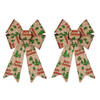 2x stuks kerstboomversieringen grote ornament strikjes/strikken creme/rood print 22 x 38 cm - Kersthangers