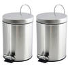 MSV kleine pedaalemmer - 2x - rvs - zilver - 3L - 16 x 25 cm - Badkamer/toilet - Pedaalemmers