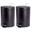 MSV Prullenbak/pedaalemmer - 2x - metaal - zwart - 3 liter - 17 x 25 cm - Badkamer/toilet - Pedaalemmers