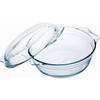 1x Ovenschalen/braadsledes rond van glas met deksel 3 liter 23 x 11 cm - Ovenschalen