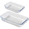 Chef traiteur ovenschaal set 2-delig - rechthoek - glas - 1L en 2,2L - keuken - Ovenschalen