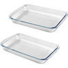 Chef Traiteur Ovenschaal van borosilicaat glas - 2x - rechthoek - 2.2 Liter - 35 x 20 x 5 cm - Ovenschalen