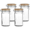 Urban Living Voorraadpot/bewaarpot - 4x - 1L - glas - met beugelsluiting - bamboe deksel - Voorraadpot