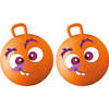 Summer Play Skippybal met smiley - 2x - oranje - 50 cm - buitenspeelgoed voor kinderen - Skippyballen