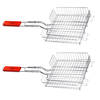 Elite BBQ/barbecue rooster - 2x - grill mand - metaal/hout - 22 x 58 x 5 cm - barbecueroosters
