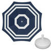 Parasol - Blauw/wit - D160 cm - incl. draagtas - parasolvoet - 42 cm - Parasols