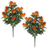 Louis Maes Kunstbloemen boeket rozen/gipskruid - 2x - oranje - H56 cm - Bloemstuk - Bladgroen - Kunstbloemen