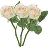 Top Art Kunstbloem roos Nina - 3x - creme wit - 27 cm - kunststof steel - decoratie bloemen - Kunstbloemen