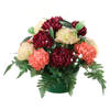 Louis Maes Kunstbloemen in pot - zalm/rood/creme - D30 x H24 cm - Bloemstuk ornament - crysanten met bladgroen - Kunstbl