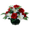 Louis Maes Kunstbloemen plantje in pot - kleuren rood/wit - 25 cm - Bloemstuk ornament - orchidee/rozen met bladgroen -