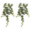 Louis Maes kunstplant met blaadjes hangplant Klimop/hedera - 2x - groen - 58 cm - Kunstplanten