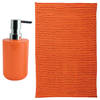 MSV badkamer droogloop mat - Genua - 50 x 80 cm - met bijpassend zeeppompje - oranje - Badmatjes