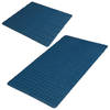 Urban Living Douche/badkamer anti-slip matten set - 2x stuks - rubber - donkerblauw - Badmatjes