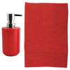 MSV badkamer droogloop mat - Milano - 40 x 60 cm - met bijpassend zeeppompje - rood - Badmatjes