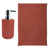 MSV badkamer droogloop mat - Genua - 50 x 80 cm - met bijpassend zeeppompje - terracotta - Badmatjes