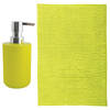 MSV badkamer droogloop mat - Milano - 40 x 60 cm - met bijpassend zeeppompje - limegroen - Badmatjes