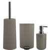 MSV Toiletborstel in houder/zeeppompje/pedaalemmer set Moods - kunststof - taupe/beige - Badkameraccessoireset