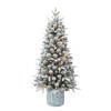 Aspen kunstkerstboom - 122 cm - groen - 140 ledlampjes - besneeuwd - houten pot