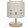 Atmosphera Nachtlampje kat - voor kinderen - grijs - linnen - D15 x 21 cm - Tafellamp/bureaulamp - Nachtlampjes