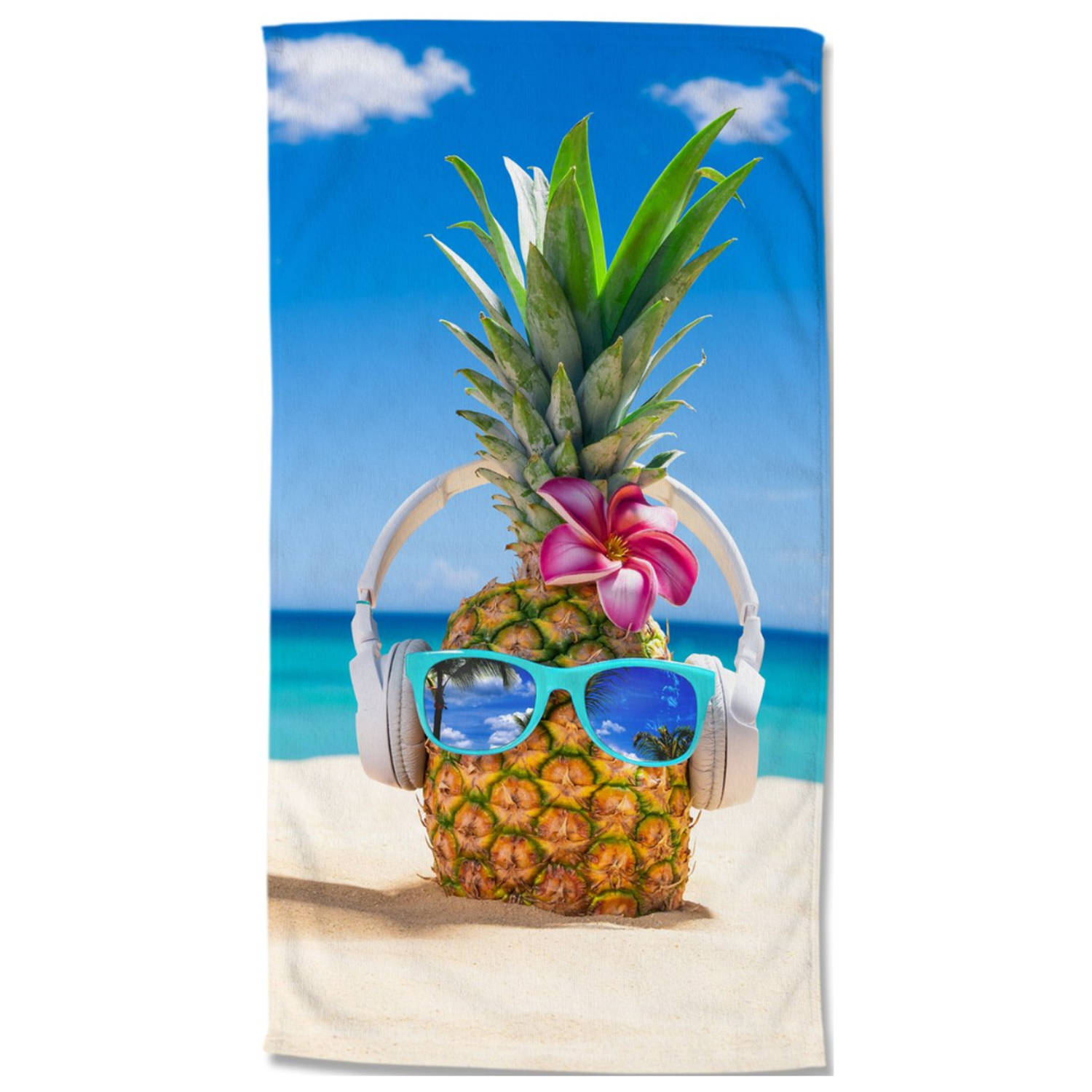 Droomtextiel Ananas Pineapple strandlaken Handdoek 100x180 cm Heerlijk Zacht Poly Velours
