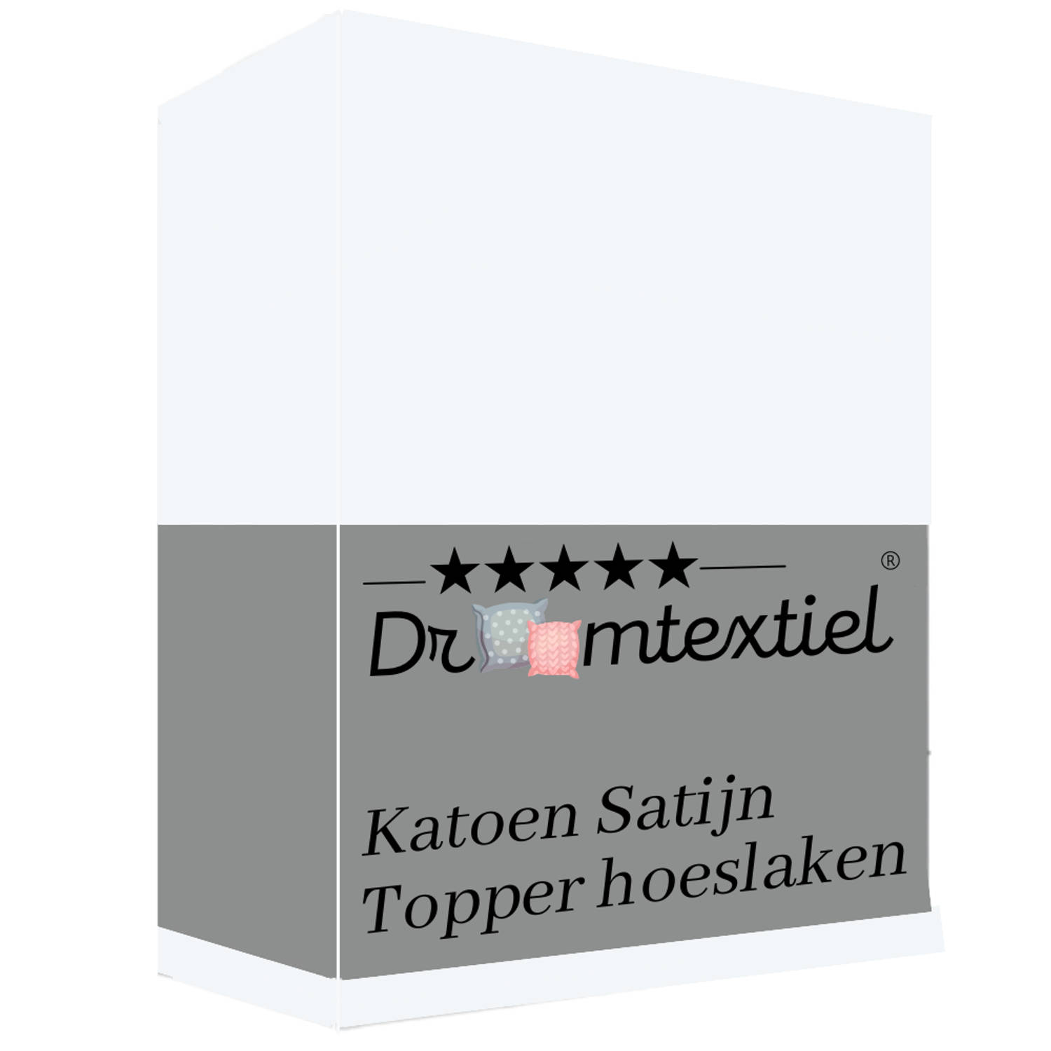Droomtextiel Katoen - Satijnen Topper Hoeslaken Wit - Lits-Jumeaux - 160x220 cm - Hoogwaardige Kwaliteit - Super Zacht