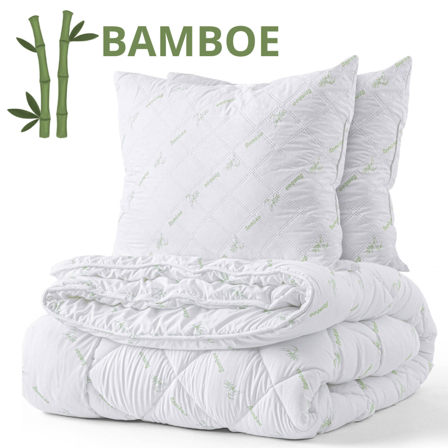Bamboe Dekbed + 2 Bamboe Hoofdkussen - Lits-Jumeaux 240x220 cm - Extra Lang - Warmteklasse 2 - Anti-allergisch + Gratis Kussenslopen twv € 16,95